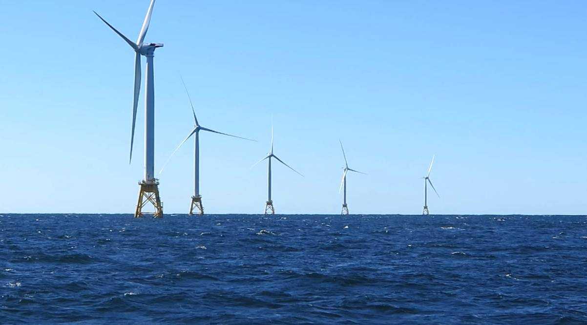 Block Island Wind Farm off the coast of Rhode Island.  (Bruce Gellerman / WBUR)